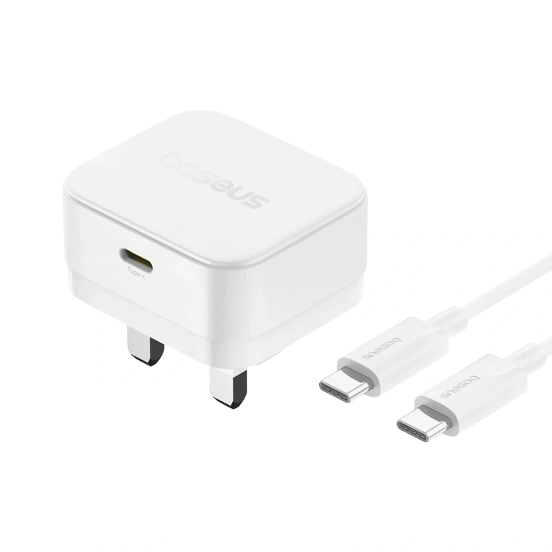 OS-Baseus Palm Fast Charger C+U 20W US Moon White (with Baseus Mini White Cable USB-C to USB-C 60W (20V/3A) 1m Moon White)