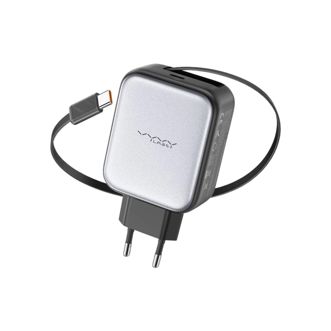 Vyvylabs Swiftshine GaN Fast Charger 65W C (with Retractable C Cable) EU Version Black