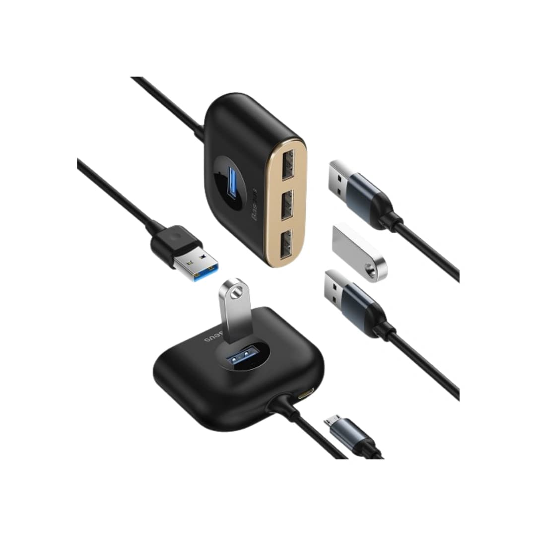 Baseus Square round 4 in 1 USB HUB Adapter(USB3.0 TO USB3.0*1+USB2.0*3) 1m Black